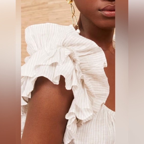 Ulla Johnson Tan Cream Stripe Rissa Dress 0 Sand Ruffle Sleeve Maxi - Picture 6 of 13